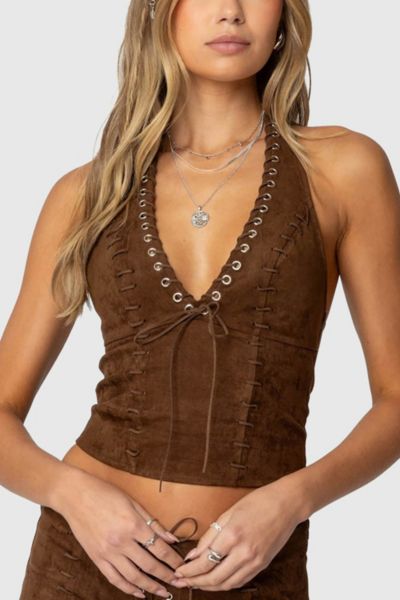 Edikted Sloane Faux Suede Halter Top