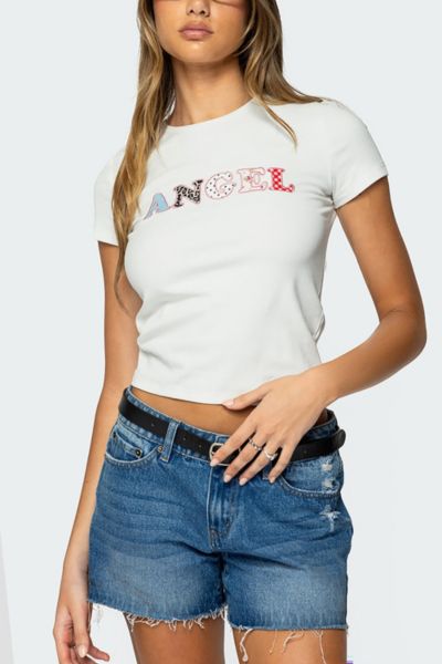 Edikted Angel Patch T-shirt Top In White, Women's At Urban Outfitters