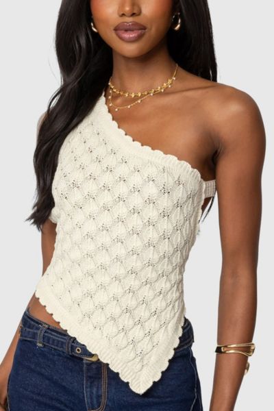 Edikted Codi Backless Asymmetric Knit Top In Cream, Women's At Urban Outfitters