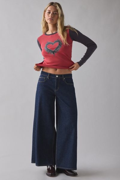 Urban Outfitters Grunge Heart Graphic Raglan Long Sleeve Baby Tee In Red, Women's At  In Red