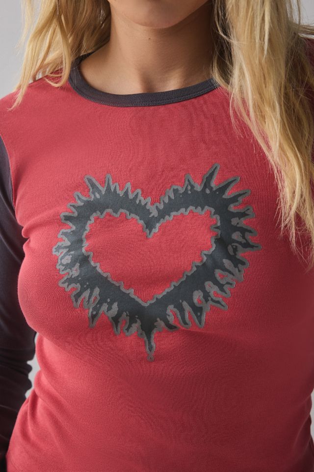 Grunge Heart Graphic Raglan Long Sleeve Baby Tee #3