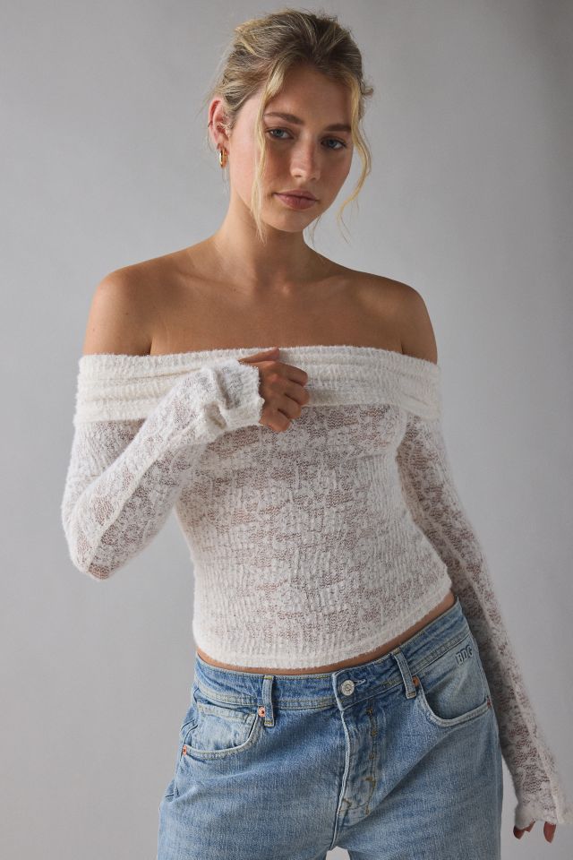 Kimchi Blue Lily Sheer Lace Long Sleeve Off-The-Shoulder Top #4