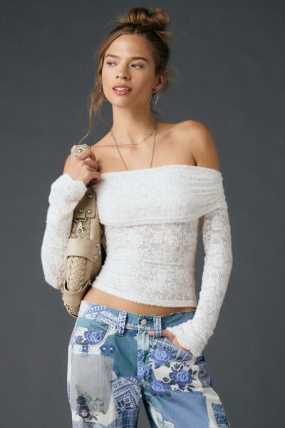 Kimchi Blue Lily Sheer Lace Long Sleeve Off-The-Shoulder Top