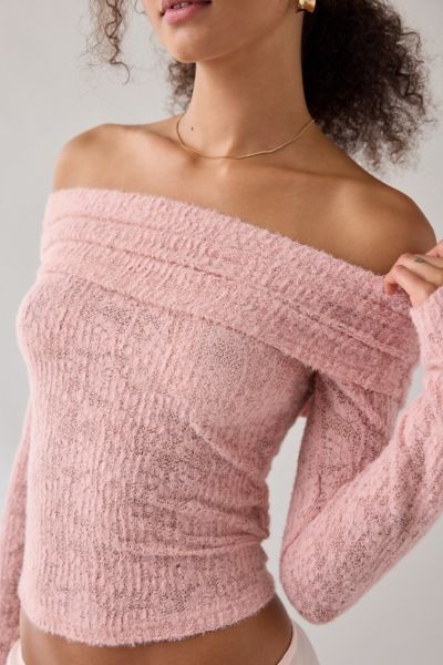 Kimchi Blue Lily Sheer Lace Long Sleeve Off-The-Shoulder Top