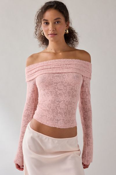 Kimchi Blue Lily Sheer Lace Long Sleeve Off-The-Shoulder Top