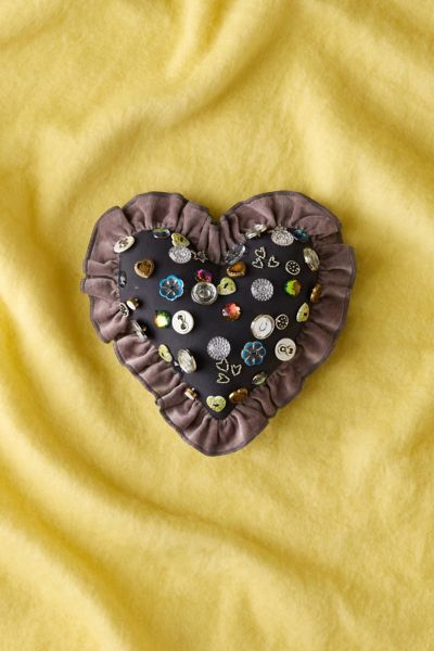 Beaded Heart Ruffle Throw Pillow