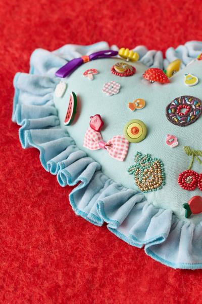 Beaded Heart Ruffle Throw Pillow