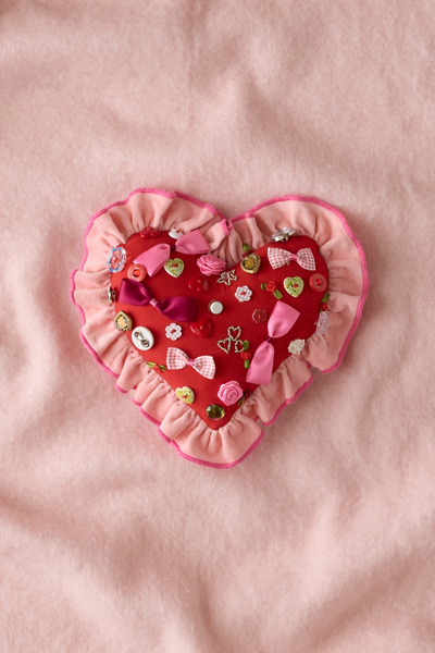 Urban Outfitters Beaded Heart Ruffle Throw Pillow