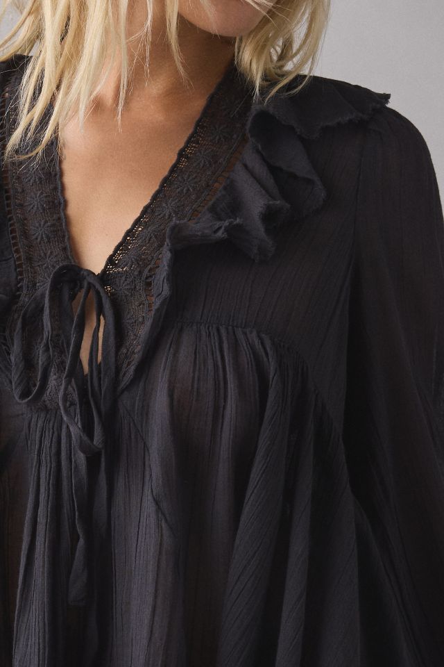 Kimchi Blue Mona Lace Trim Ruffle Babydoll Tunic Blouse #3