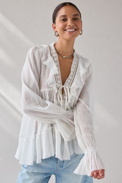 Kimchi Blue Irene Sheer Lace Ruffle Bell Sleeve Top
