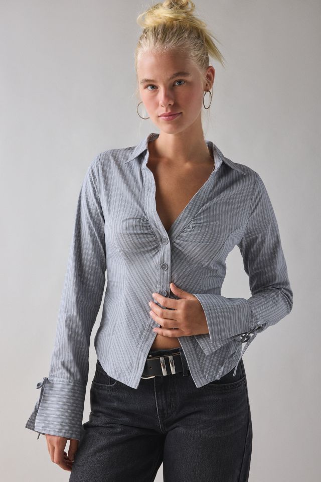 Kimchi Blue Poppy Button-Front Flyaway Slim Shirt #1