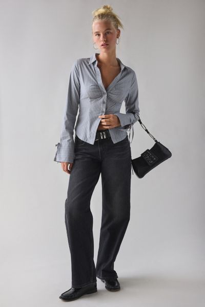 Kimchi Blue Poppy Button-Front Flyaway Slim Shirt