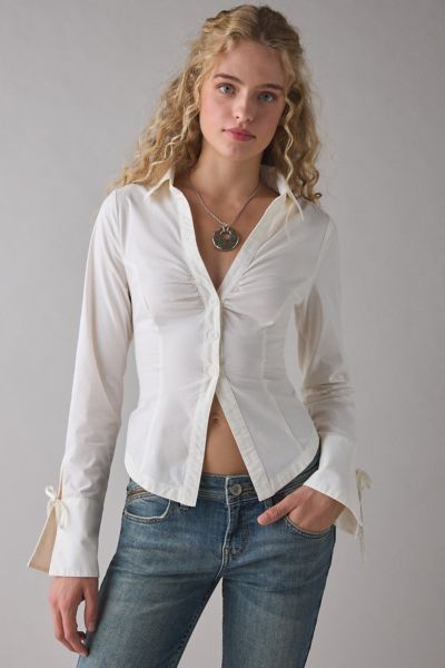 Kimchi Blue Poppy Button-Front Flyaway Slim Shirt