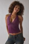 UO Luna Mixed Lace Trim Plunge Halter Top