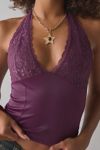 UO Luna Mixed Lace Trim Plunge Halter Top