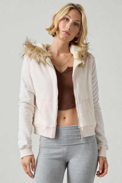 Out From Under Bundle Up Faux Fur Trim Zip-Up Hoodie Sweatshirt