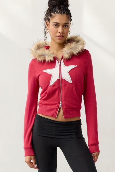 Out From Under Bundle Up Faux Fur Trim Zip-Up Hoodie Sweatshirt