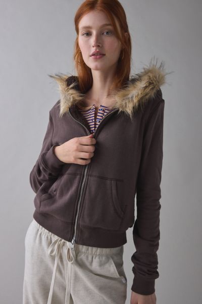 Out From Under Bundle Up Faux Fur Trim Zip-Up Hoodie Sweatshirt