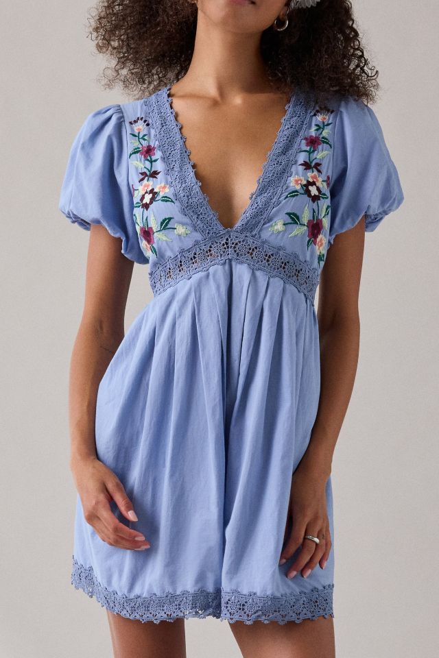 Kimchi Blue Flower Fields Embroidered Lace Trim Babydoll Mini Dress #1
