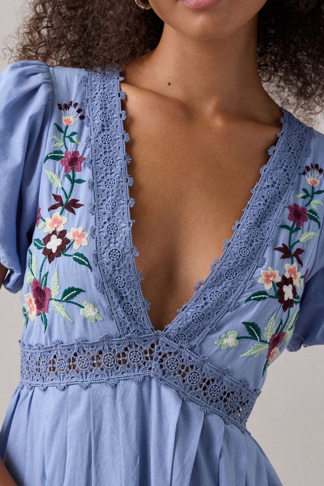 Kimchi Blue Flower Fields Embroidered Lace Trim Babydoll Mini Dress #3