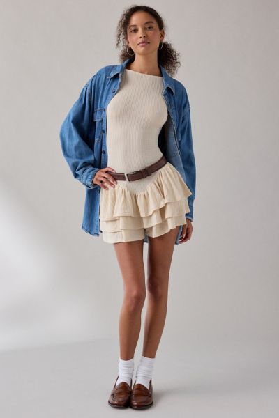 Kimchi Blue Ruffled Up Basque Waist Scoop Back Romper Product Page