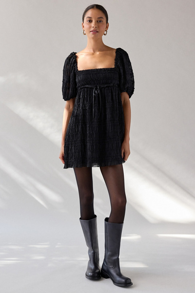 kimchi blue bailey embroidered puff sleeve babydoll mini dress Kimchi Blue Bailey Embroidered Puff Sleeve Babydoll Mini Dress in Gray