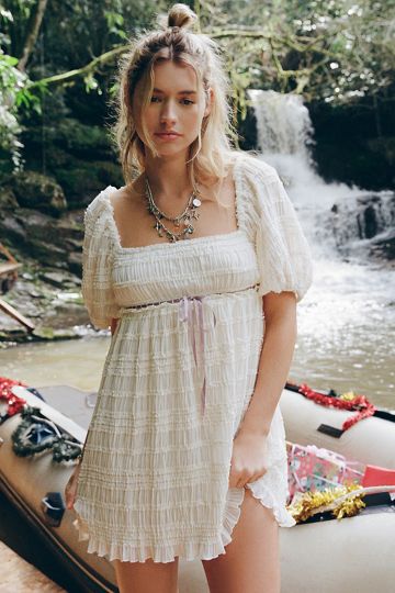 Kimchi Blue Daphne Ruffle Puff Sleeve Babydoll Mini Dress