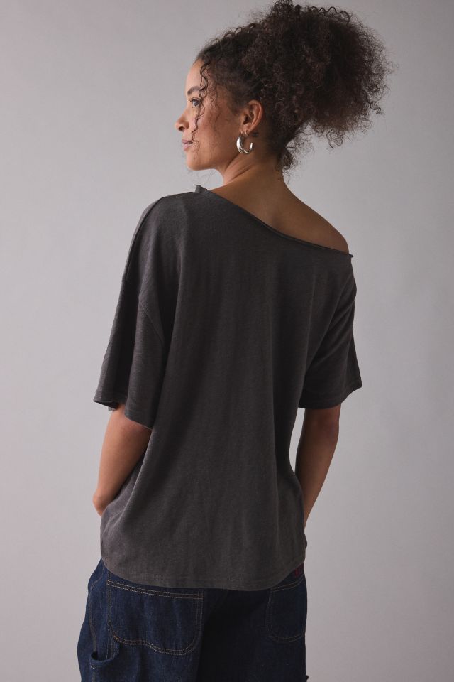 UO Courtney No Sleep Club Graphic Off-The-Shoulder Oversized Tee #2