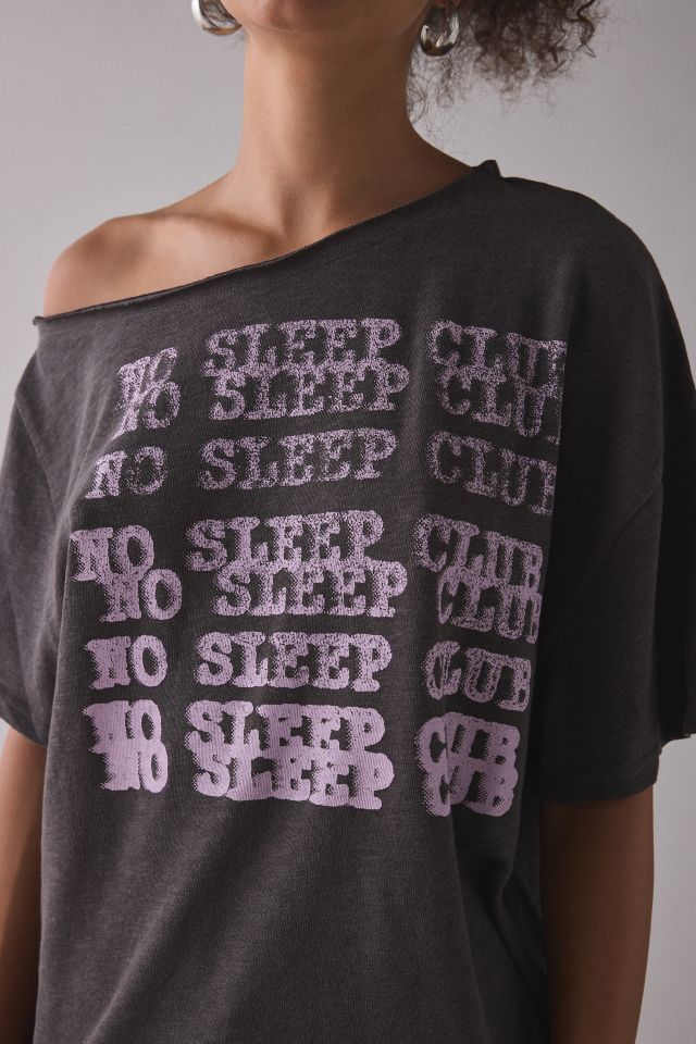 UO Courtney No Sleep Club Graphic Off-The-Shoulder Oversized Tee #3