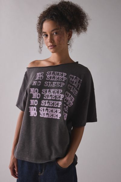 UO Courtney No Sleep Club Graphic Off-The-Shoulder Oversized Tee