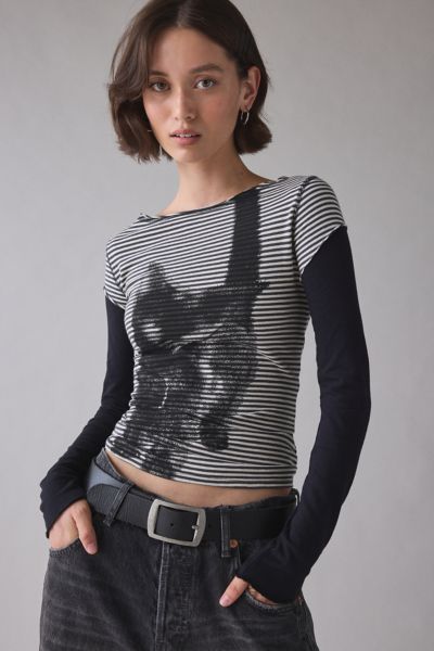 Silence + Noise Sloane Black Cat Graphic Twofer Long Sleeve Tee Product Page