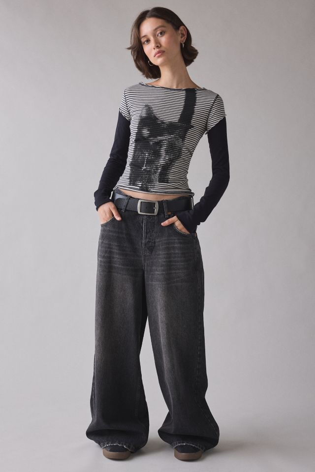 Silence + Noise Sloane Black Cat Graphic Twofer Long Sleeve Tee #2