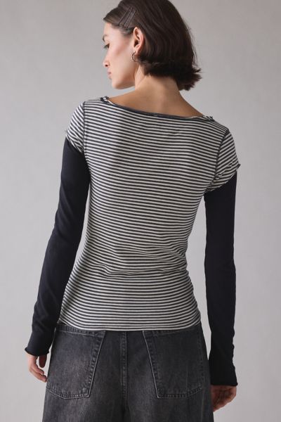 Silence + Noise Sloane Black Cat Graphic Twofer Long Sleeve Tee