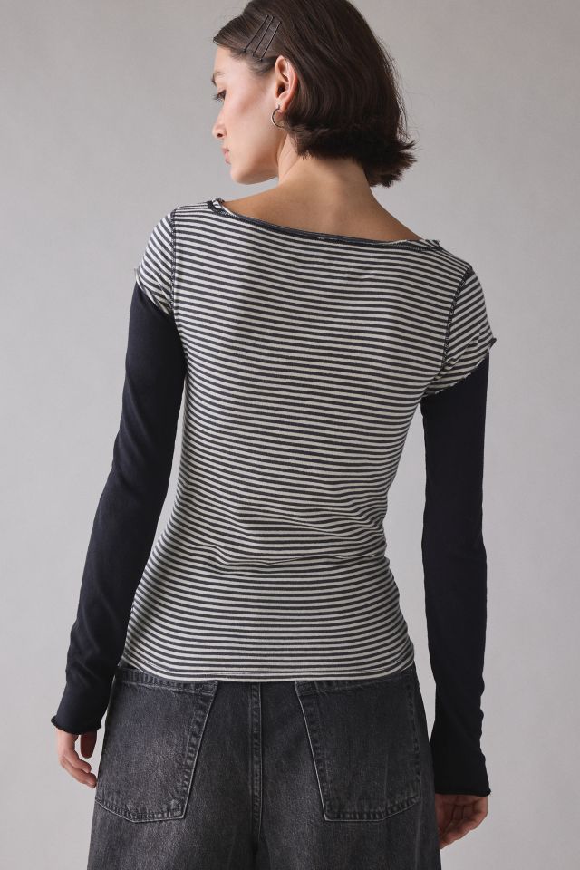 Silence + Noise Sloane Black Cat Graphic Twofer Long Sleeve Tee #3