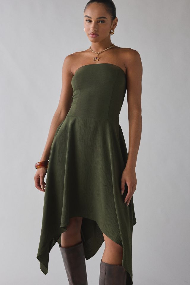 UO Be My World Strapless Asymmetrical Hanky Hem Knee-Length Dress #1