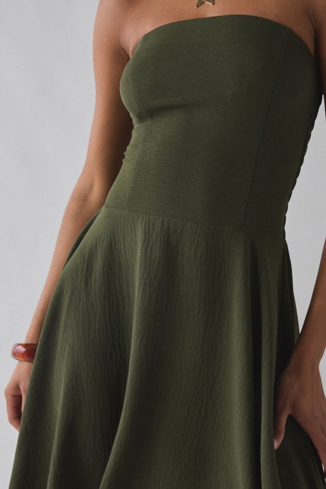 UO Be My World Strapless Asymmetrical Hanky Hem Knee-Length Dress #2