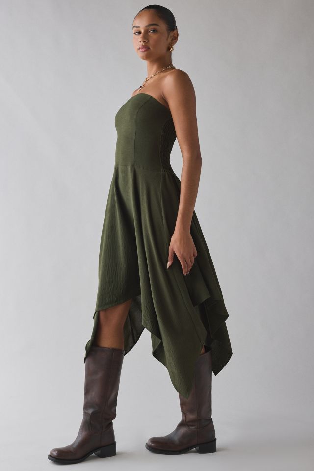 UO Be My World Strapless Asymmetrical Hanky Hem Knee-Length Dress #3