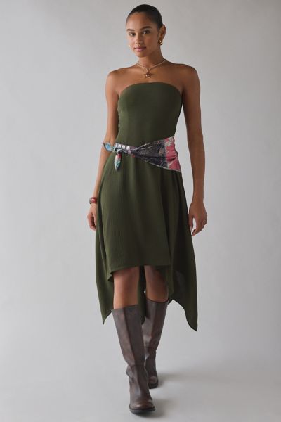 UO Be My World Strapless Asymmetrical Hanky Hem Knee-Length Dress