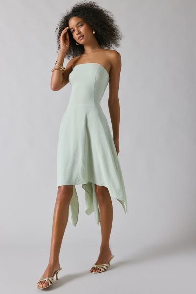 UO Deep Plunge Halter Ruched Mesh Midi Dress