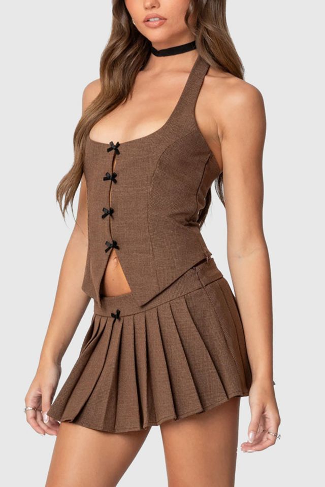 Edikted Palmer Plaid Pleated Mini Skort #4