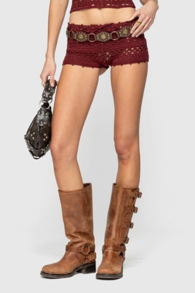 Edikted Kelani Crochet Shorts In Burgundy, Women's At Urban Outfitters