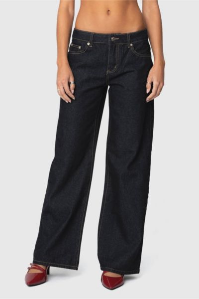 Edikted Raelynn Washed Low Rise Jeans In Indigo/blue/raw, Women's At Urban Outfitters