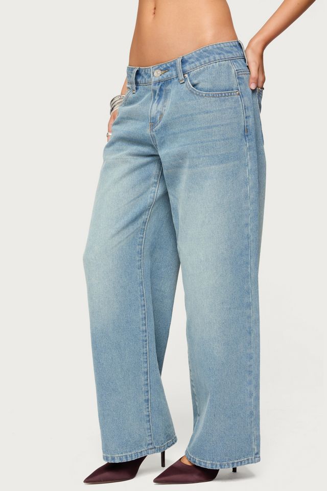 Edikted Petite Raelynn Washed Low Rise Jeans