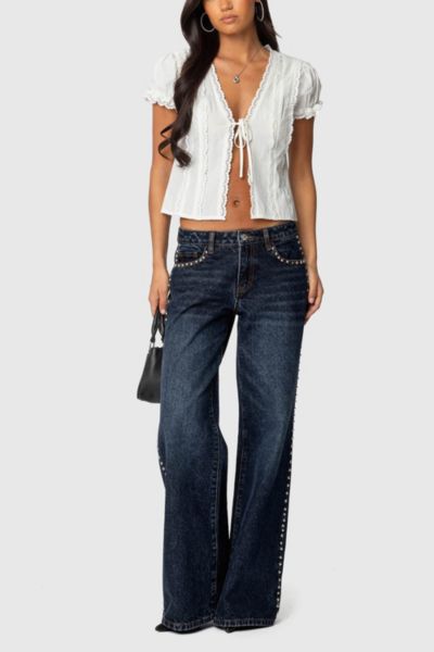 Edikted Stassie Studded Low Rise Jeans In Blue, Women's At Urban Outfitters