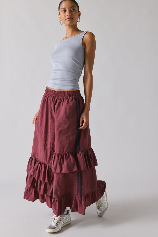 BDG Track Angel Tiered Ruffle Nylon Maxi Skirt #2