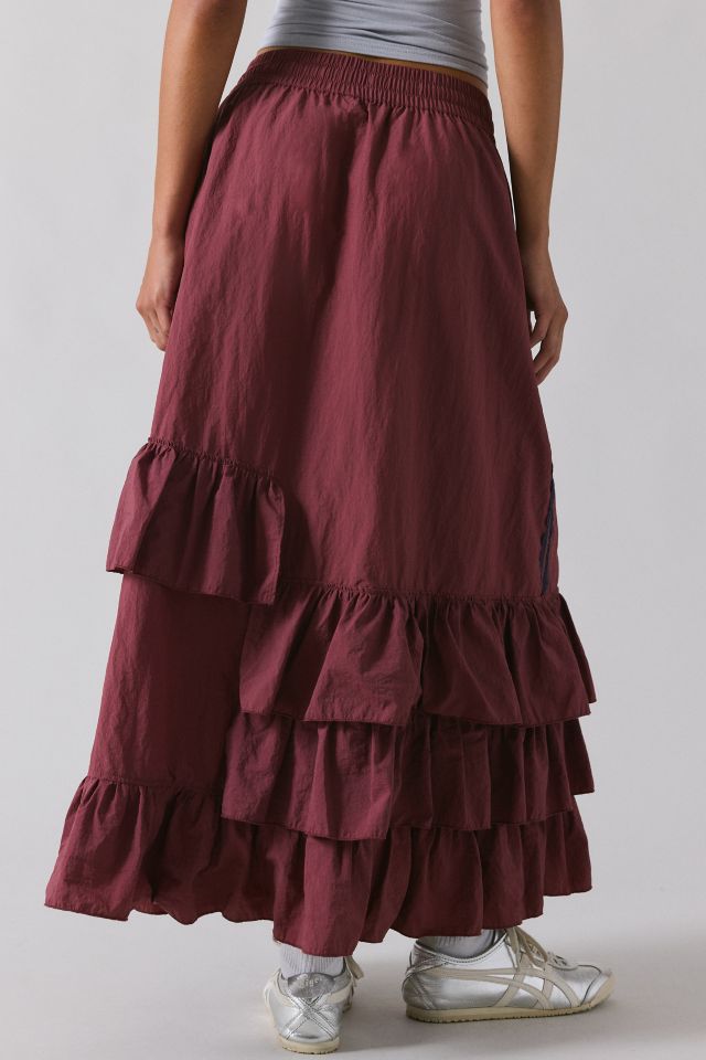 BDG Track Angel Tiered Ruffle Nylon Maxi Skirt #3