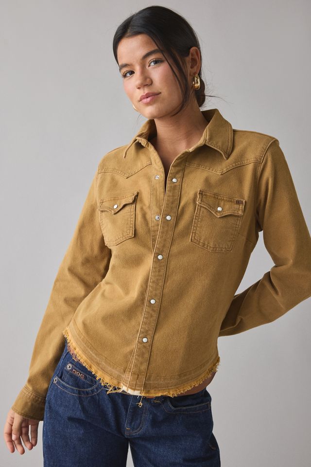 BDG Sadie Faux Suede Snap Button-Down Shirt | Urban Outfitters