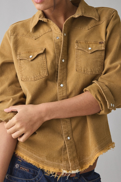 BDG Sadie Faux Suede Snap Button-Down Shirt