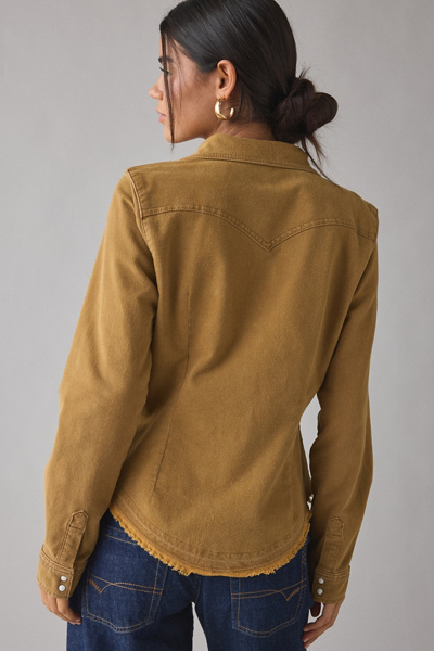 BDG Sadie Faux Suede Snap Button-Down Shirt