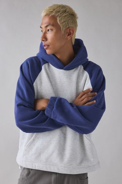 Standard Cloth Jump Shot Raglan Hoodie Sweatshirt In Grey/blue, Men's At Urban Outfitters In Blue